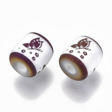 Electroplated Glass Vine Pattern Beads Barrel 12x11mm 10pc - Matte Purple