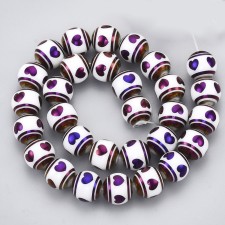 Electroplated Glass Printed Heart Beads 10mm Round 30pcs Strand Purple 