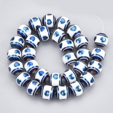 Electroplated Glass Printed Heart Beads 10mm Round 30pcs Strand Blue