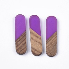 Transparent Resin & Walnut Wood Cabochons, Oval, Medium Orchid, 45x11x3~4mm