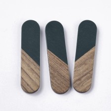 Transparent Resin & Walnut Wood Cabochons, Oval, Dark Teal, 45x11x3~4mm