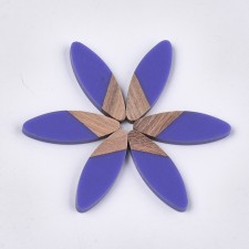 Transparent Resin & Walnut Wood Cabochons, Horse Eye, Purple 34x12mm