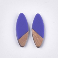 Transparent Resin & Walnut Wood Cabochons, Horse Eye, Purple 34x12mm