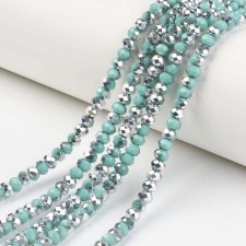 6x5mm Faceted Rondelle Beads Silver Lt. Sea Green 17" Strand 92-95pcs