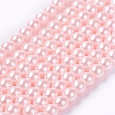 5mm Round Glass Pearl Imitation Beads 31" Strand - Light Pink