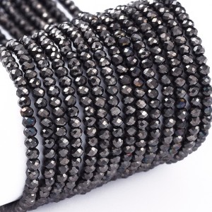 Electroplate Glass Beads Strands, Full Plated, Faceted, Rondelle, Gunemetal Plated 14" Strand 2x1.5mm