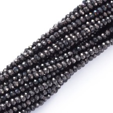 Electroplate Glass Beads Strands, Full Plated, Faceted, Rondelle, Gunemetal Plated 14" Strand 2x1.5mm