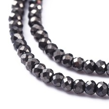 Electroplate Glass Beads Strands, Full Plated, Faceted, Rondelle, Gunemetal Plated 14" Strand 2x1.5mm