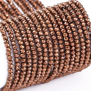 Electroplate Glass Beads Strands, Full Plated, Faceted, Rondelle, Copper 14" Strand 2x1.5mm