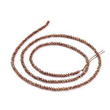 Electroplate Glass Beads Strands, Full Plated, Faceted, Rondelle, Copper 14" Strand 2x1.5mm