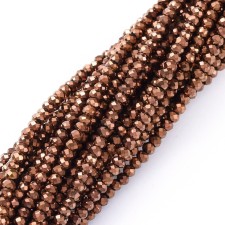 Electroplate Glass Beads Strands, Full Plated, Faceted, Rondelle, Copper 14" Strand 2x1.5mm