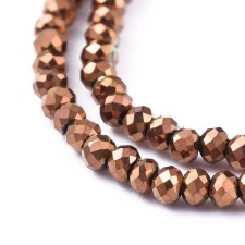 Electroplate Glass Beads Strands, Full Plated, Faceted, Rondelle, Copper 14" Strand 2x1.5mm