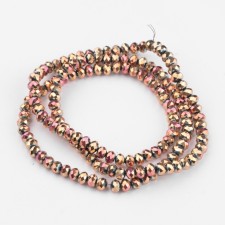 Rondelle Electroplate Glass Beads Strands, Full Plated, Faceted, Rose Gold 19" Strand 4x3mm