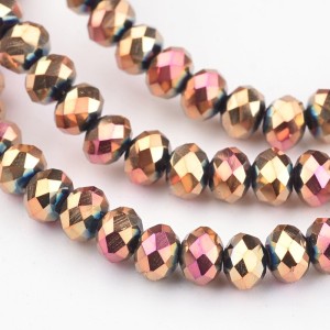 Rondelle Electroplate Glass Beads Strands, Full Plated, Faceted, Rose Gold 19" Strand 4x3mm