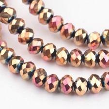4x3mm Rondelle Electroplate Glass Beads Full Plated Faceted, Rose Gold 19" Strand