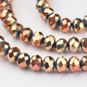 Rondelle Electroplate Glass Beads Full Plated Faceted, Rose Gold 19" Strand 6x4mm