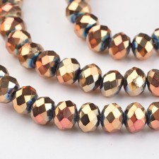 6x4mm Rondelle Electroplate Glass Beads Full Plated Faceted, Rose Gold 19" Strand