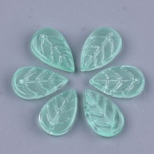 Transparent Glass Leaf Beads in Mint Green - 18x11mm, Pack of 25