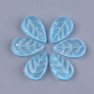 Transparent Glass Leaf Beads - Light Blue - 18x11m about 25pcs