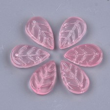 Transparent Glass Leaf Beads in Pink Flamingo - 18x11m Pack of 25