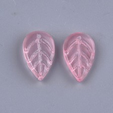 Transparent Glass Leaf Beads - Flamingo - 18x11m about 25pcs
