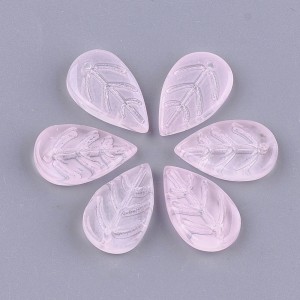 Transparent Glass Leaf Beads - Pink - 18x11m about 25pcs