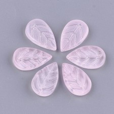 Transparent Glass Leaf Beads in Pink - 18x11mm, Pack of 25