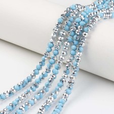 6x5mm Faceted Rondelle Beads Silver Deep Sky Blue 17" Strand 92-95pcs