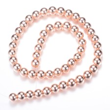 4mm Round Electroplated Synthetic Hematite- Metallic Rose Gold - 16" Strand about 95pc