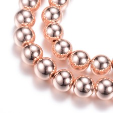 4mm Round Electroplated Synthetic Hematite- Metallic Rose Gold - 16" Strand about 95pc
