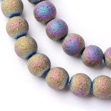 6mm Round Glass - Electroplated Frosted- Oil Slick - 21" Strand about 100pc