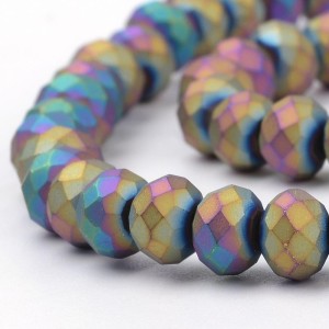 6x4mm Rondelle Glass - Electroplated Frosted - Oil Slick - 16" Strand 87-90pc