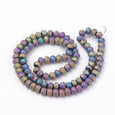 6x4mm Rondelle Glass - Electroplated Frosted - Oil Slick - 16" Strand 87-90pc
