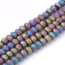 6x4mm Rondelle Glass - Electroplated Frosted - Oil Slick - 16" Strand 87-90pc