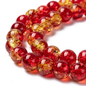 8mm Round Crackle Glass - Tomato Red - 31" Strand about 100pc