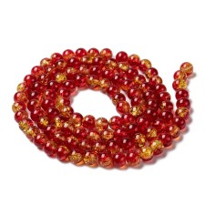 8mm Round Crackle Glass - Tomato Red - 31" Strand about 100pc