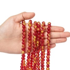 8mm Round Crackle Glass - Tomato Red - 31" Strand about 100pc
