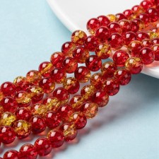 8mm Round Crackle Glass - Tomato Red - 31" Strand about 100pc