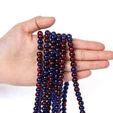 8mm Round Crackle Glass - Blue Red - 31" Strand about 100pc