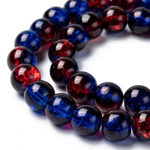 8mm Round Crackle Glass - Blue Red - 31" Strand about 100pc