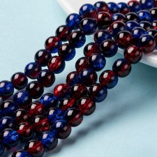 8mm Round Crackle Glass - Blue Red - 31" Strand about 100pc