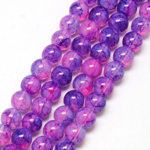 6mm Round Glass Marble Look - Medium Orchid - 31" Strand about 133pc
