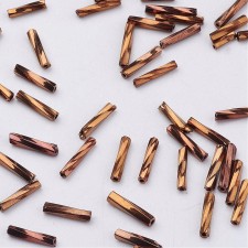 12mm Twisted Glass Bugle Beads - Metallic Caramel - 20grams 