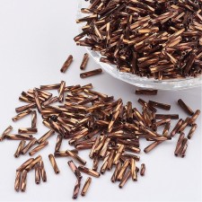 12mm Twisted Glass Bugle Beads - Metallic Caramel - 20grams 