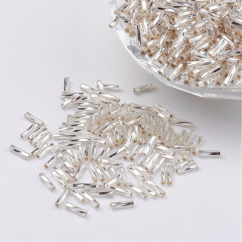12mm Twisted Glass Bugle Beads - Metallic Silver - 20grams 12mm Twisted Glass Bugle Beads - Metallic Silver - 20grams