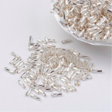 12mm Twisted Glass Bugle Beads - Metallic Silver - 20grams