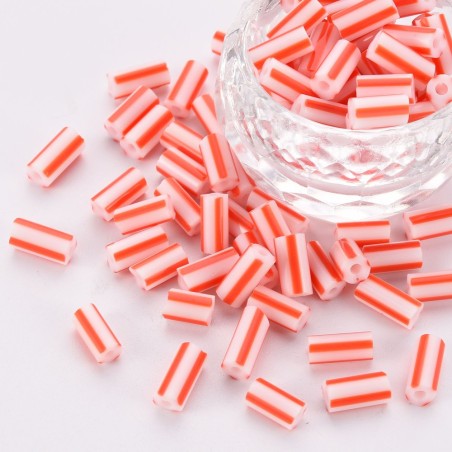 8-10mm Striped Glass Bugle Beads - Red - 20grams