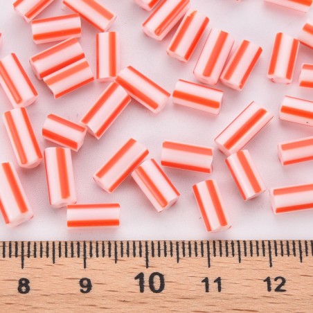 8-10mm Striped Glass Bugle Beads - Red - 20grams