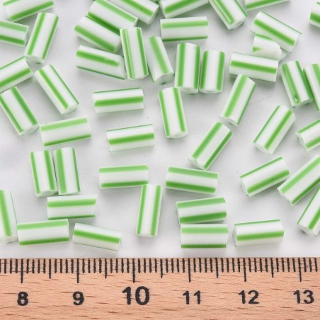 8-10mm Striped Glass Bugle Beads - Red - 20grams