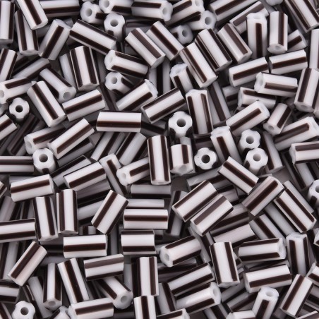 8-10mm Striped Glass Bugle Beads - Green - 20grams